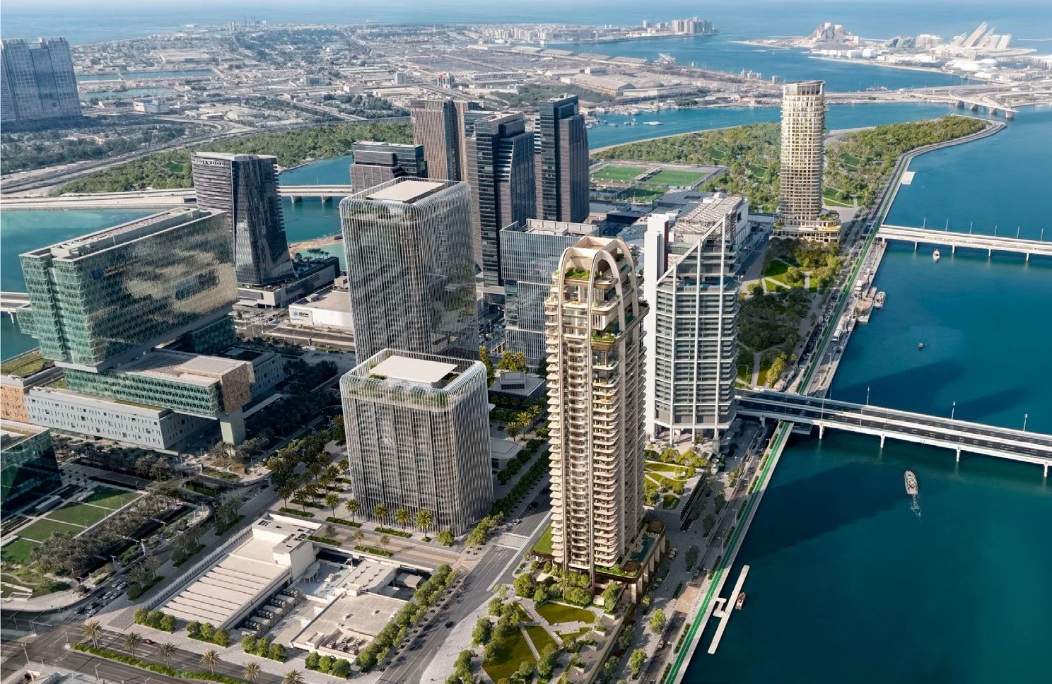 Aerial view of The Ritz-Carlton Residences on the Al Maryah waterfront
