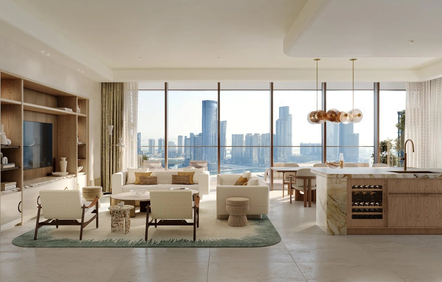 Kitchen island and spacious dining room